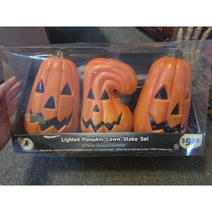 Nos Vtg  PUMPKIN LIGHT-UP LAWN STAKE set Halloween Yard Decoration Outdoor Path